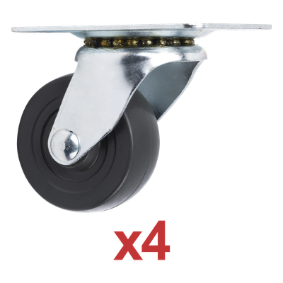 Kit de Ruedas Locas para Racks / 2.5 in (6.35 cm) / Carga 125 lb por Rueda / Base 3 7/8 x 2 3/4 in (9.8 x 7 cm) / Altura 3.25 in (8.25 cm)