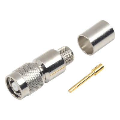 Conector Coaxial TNC Macho Inverso / Anillo Plegable / Compatibilidad RG-8/U, LMR-400, CNT-400 / Cuerpo Bronce Niquelado / Contacto Oro / Aislante Teflón