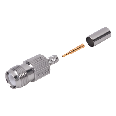 Conector Coaxial TNC / Hembra Inverso / Anillo Plegable / Para Cable RG-142/U / Contacto Oro 50 μm / Aislante Teflón