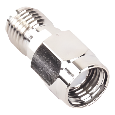 Adaptador RF en Línea / Conector SMA Macho Inverso a SMA Hembra / Cuerpo Bronce Niquelado / Contacto Oro / Aislante Teflón