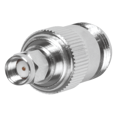 Adaptador Coaxial en Línea / SMA Macho Inverso a N Hembra / Frecuencia 18 GHz / Cuerpo Bronce Niquelado / Contacto Oro / Aislante Teflón