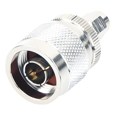 Adaptador RF en Línea / SMA Macho Inverso a N Macho / Cuerpo Bronce Niquelado / Contacto Oro / Aislante Teflón