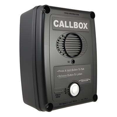 Callbox Inalámbrico UHF / 450-470 MHz / Gabinete de Policarbonato Resistente / PTT Antivandálico / Grabación de Mensajes / Uso en Exteriores