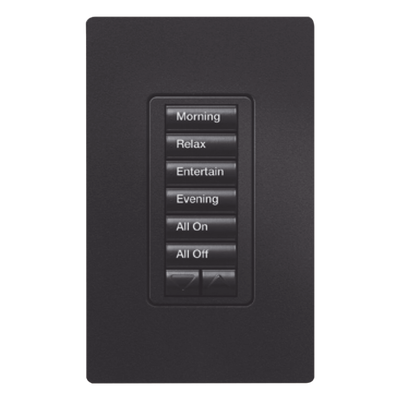 Teclado Híbrido de Pared / 6 Botones Programables / Atenuador Integrado 450 W / Control RF 431-437 MHz / Acabado Midnight