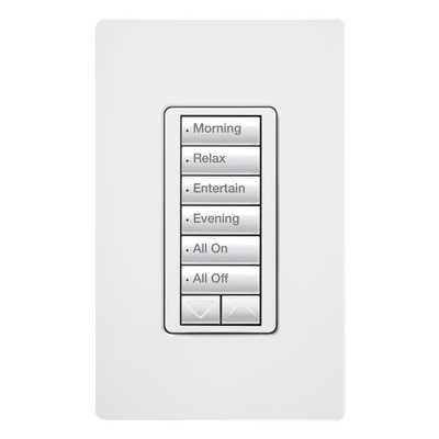 Botonera de Pared Inalámbrica / 6 Botones con Subir/Bajar / Retroiluminada / RF 431-437 MHz / 120 V / Instalación en Caja Estándar