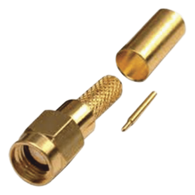 Conector RF SMA Macho / Anillo Plegable / Cables RG-142/U y LMR-195 / Cuerpo Bronce Oro / Aislante Teflón