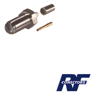 Conector Coaxial SMA Hembra / Anillo Plegable / Para Cable RG-58/U / Cuerpo Bronce Niquelado / Contacto Oro / Aislante Teflón