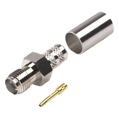 Conector Coaxial SMA Hembra / Anillo Plegable / Para Cables RG-8/X, LMR-240, Belden 9258 / Cuerpo Níquel / Contacto Oro / Aislante Teflón