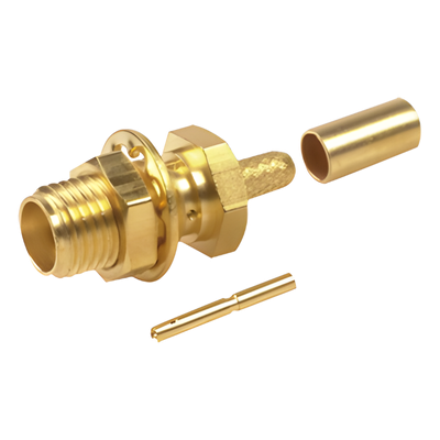Conector SMA Hembra / Chasis D-Plano / Anillo Plegable RG-174/U / Cuerpo Oro / Aislante Teflón