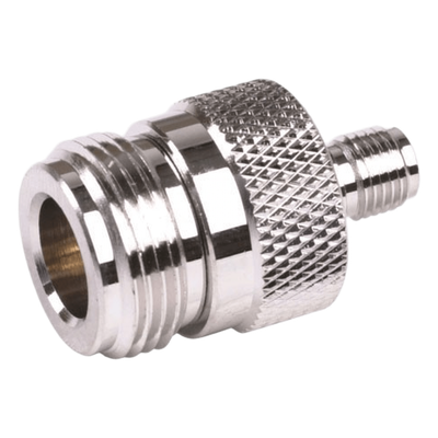 Adaptador RF en Línea / Conector SMA Hembra a N Hembra / Cuerpo Bronce Niquelado / Contacto Oro / Aislante Teflón