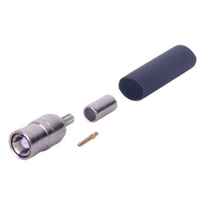 Conector Coaxial SMB Macho / Anillo Plegable / Contacto Hembra / Cables RG-174/U, 8216 / Cuerpo Niquelado / Aislante Teflón