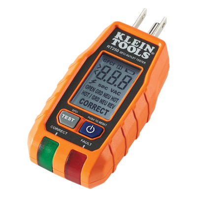 Probador de Tomacorrientes GFCI / Pantalla LCD Retroiluminada / Detección de Fallas de Cableado / CAT II 135 VCA / Resistente a Caídas de 2 m (6.6 ft) / 114.3 mm