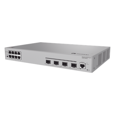 Switch Administrable Capa 2 / 8 Puertos PoE+ Gigabit / 4 SFP Uplink / PoE Perpetuo / 125 W / 18 Mpps / 24 Gbps / 1.52 ft x 1.03 ft x 0.69 ft