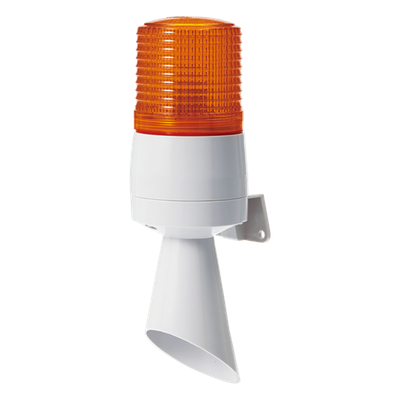 Torreta de Señalización LED / Luz Ámbar Fija y Destellante / Buzzer 95 dB / 24 VCD / IP54 / Ø60 mm