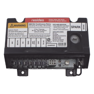 Módulo de Encendido Intermitente / Piloto de Gas Natural o LP / Detección Varilla Simple o Doble / 24 VCA 60 Hz / Cierre 100% Gas / LED Diagnóstico