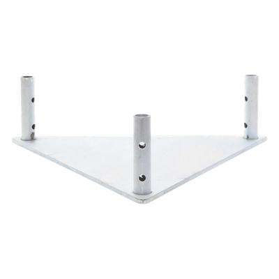 Base Triangular para Torre / Placa Acero 1/4′ / Niple 3/4′ Galvanizado / Peso 6 kg / Compatible STZ45