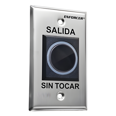 Botón de Salida sin Contacto / Sensor IR Ajustable 6 a 20 cm / LED Bicolor / Relé 0.5 a 30 s / 12-24 VCA/VCC / UL 294
