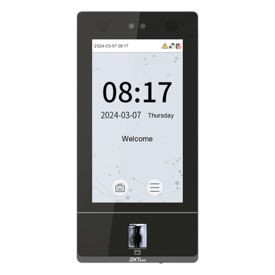 Terminal Biométrica Facial / Pantalla Táctil 7″ / 50,000 Usuarios / 10,000 Huellas en Vidrio / IP65 / Wi-Fi 6 / Videoportero SIP 2.0