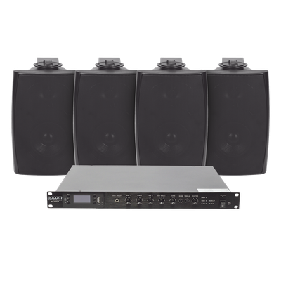 Kit de Amplificador de Audio para Rack / 120W RMS / Salida 100V/4Ω / 4 Altavoces de Pared / Sistema 70/100V / Bluetooth-MP3-Tuner