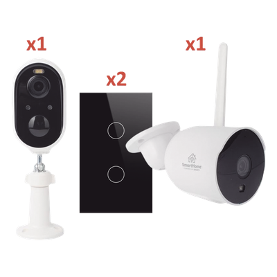 Kit de Automatización / WiFi 2.4 GHz / 2 Cámaras + 2 Apagadores Triples / Control por Voz / 100V-250V / 120mm x 72mm (4.72in x 2.83in)