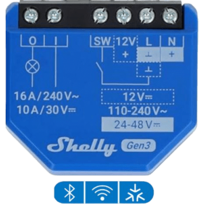 Relé Inteligente Wi-Fi / 16A / Contacto Seco / 110-230V AC / 12-48V DC / Control por Voz / 41x36x16 mm
