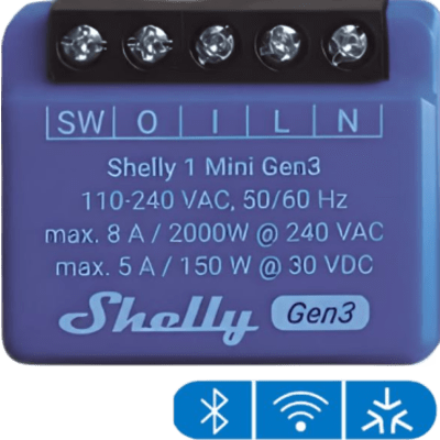 Relé Inteligente Wi-Fi / 1 Canal / Contacto Seco / 8 A / Ultra Compacto 29 x 35 x 16 mm / Compatible con Alexa y Google Assistant