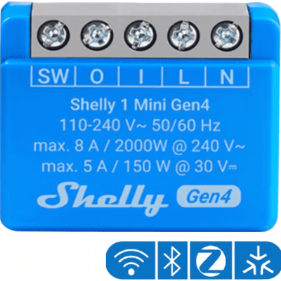 Mini Interruptor Inteligente / Wi-Fi 2.4, Zigbee, Bluetooth, Matter / 1 Canal 8A / 110-240V AC / Contacto Seco / 29x35x16 mm (1.14×1.38×0.63 in)