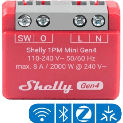 Interruptor Inteligente Mini / 1 Canal 8 A / Medición de Consumo / Multiprotocolo Wi-Fi, Zigbee, Bluetooth, Matter / 110-240 V AC