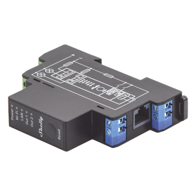 Relevador Inteligente / 2 Canales / 16 A por Canal / Wi-Fi 2.4 GHz / Bluetooth / Ethernet / Medición de Consumo AC / Montaje Riel DIN