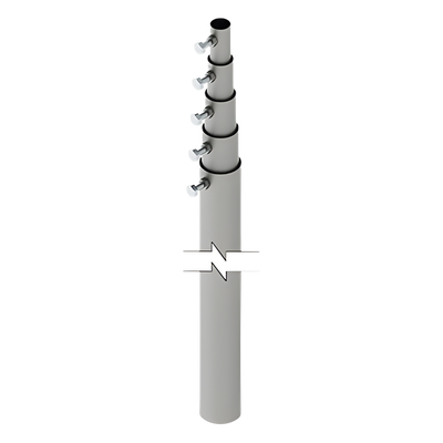 Mástil Telescópico / 15 m (49.2 ft) / 5 Secciones Concéntricas / Tubo Galvanizado Calibre 20 / Carga Máxima 6 kg / Resistencia Viento 70 km/h