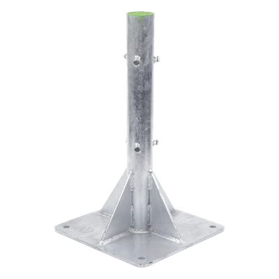 Base para Mástil / Tubo 2″ Ced. 30 / Altura 80 cm (2.6 ft) / Base 50 x 50 cm / Galvanizado por Inmersión / 4 Barrenos de Fijación
