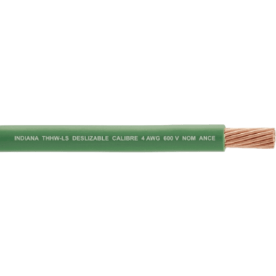 Cable THW-LS / Calibre 4 AWG / 19 Hilos / 90°C Seco / 75°C Mojado / Verde / Venta por Metro