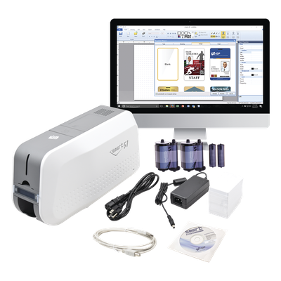 Kit de Impresora de Tarjetas PVC / Una Cara / 300 dpi / USB / 100-200 Tarjetas / Windows, Mac, Linux