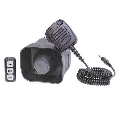 Sirena/Bocina para Motocicleta / 30 Watts / 109 dB a 2 m (6.6 ft) / Controlador de 3 Botones / Megafonía con Micrófono Dinámico / 2 Salidas Auxiliares 5A / IPX6