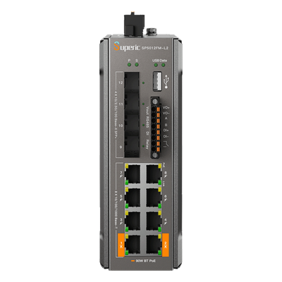 Switch PoE Industrial Gestionado L2+ / 8 Puertos Gigabit PoE / 4 Puertos SFP 10G / Capacidad 96 Gbps / PoE 240W / Rango -40 a 75 °C / Sin Ventilador