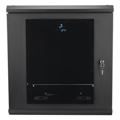 Gabinete Rack de Pared / 12 Unidades / 19 Pulgadas / Carga 100 kg / Vidrio Templado / Acero Calibre 18 / Ventilación Superior 120 mm