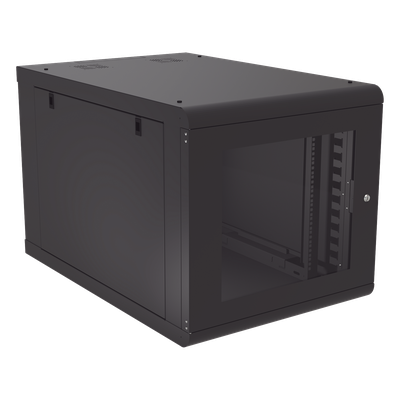 Gabinete de Pared 12U / Profundidad Ajustable 930 mm / Acero Reforzado ANSI/TIA / Carga 100 kg / Cristal Templado / 4 Postes Ajustables
