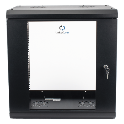 Gabinete de Pared / 12U / 19″ / 455 mm Profundidad / Cristal Templado / 80 kg Carga / 1.99 x 2.04 x 1.57 pies