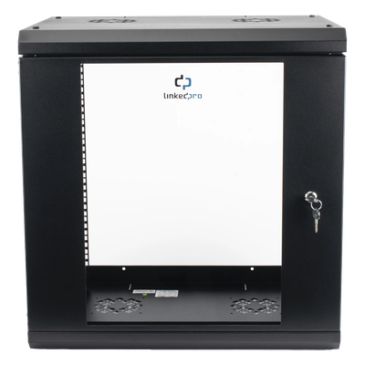 Gabinete de Pared 12U / Profundidad 455 mm (18 in) / Cristal Templado / Acero Reforzado / Carga 80 kg