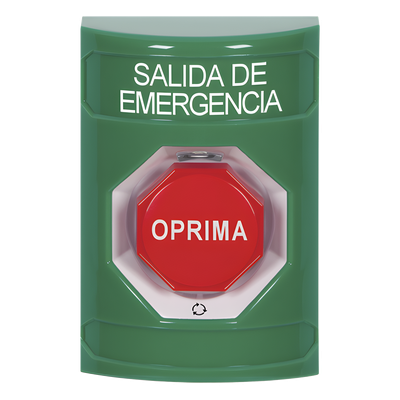 Botón de Salida de Emergencia / Texto en Español / Acción Mantenida / LED de Iluminación / Cubierta Transparente / UL cUL ADA
