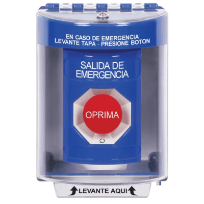 Botón Multipropósito de Superficie / Texto Salida de Emergencia en Español / Relevadores Dobles Forma C / Tapa de Policarbonato / Llave para Restablecer / Interior/Exterior