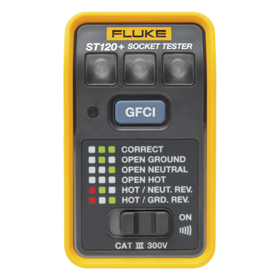 Probador de Tomacorriente / GFCI y Estándar / Señal Acústica / 6 Estados de Cableado / CAT III 300V / LEDs de Alto Brillo