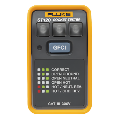 Probador de Tomacorriente / Identificación de 6 Estados de Cableado / LEDs de Alto Brillo / Prueba GFCI / CAT III 300V