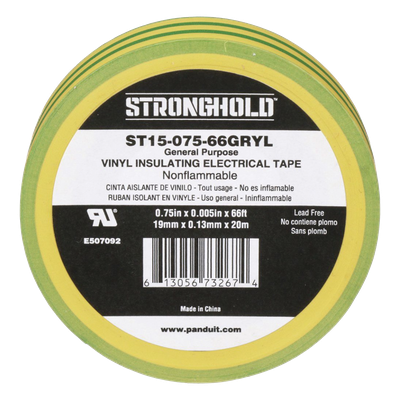 Cinta Eléctrica de Aislamiento / PVC 0.13 mm (5 mil) / 19.05 mm x 20.12 m (66 ft) / Adhesivo a Presión / Amarillo/Verde