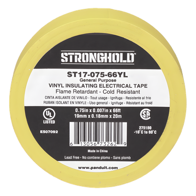 Cinta Aislante Eléctrica / PVC 0.18 mm / 19 mm x 20.12 m (66 ft) / 600V / UL 510 / Amarillo