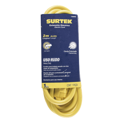 Extensión Eléctrica de Uso Rudo / Doble Aislamiento / 2 m (6.6 ft) / Calibre 16 AWG / 127 VCA 10 A / NEMA 1-15P