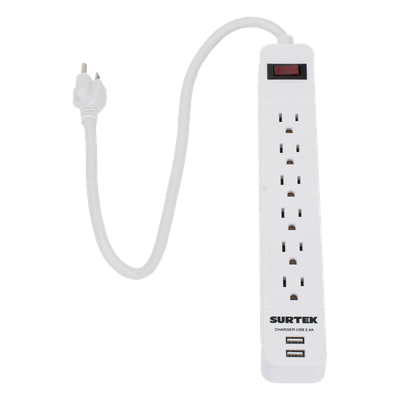 Multicontacto / 6 Contactos Aterrizados / 2 Puertos USB / 13 A / 300 Joules / Cable 50 cm (1.64 ft)