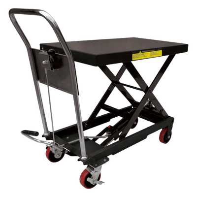 Mesa Elevadora Hidráulica / Capacidad 300 kg a 1 t / Elevación 100 cm (3.28 ft) / Ruedas de Poliuretano con Freno / Soporte de Tijera Doble / Pedal de Aproximación Rápida