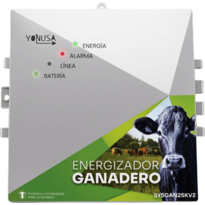 Energizador Ganadero / 10,000 Volts / 0.2 a 5.0 Joules Ajustable / 25 km Lineales / Alimentacion 90-260 Vca y 12 Vcd / Panel Solar / NEMA 2