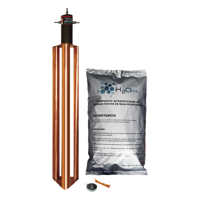 Kit de Puesta a Tierra / 100 A / Electrodo Cobre Electrolítico / Filtro LCR 1/2″ / Compuesto H2Ohm / Resistencia <2 ohm